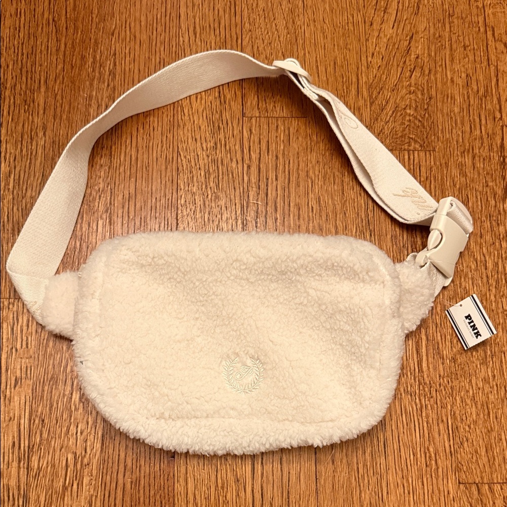 PINK Sherpa Fanny Pack - Cream Teddy Bag